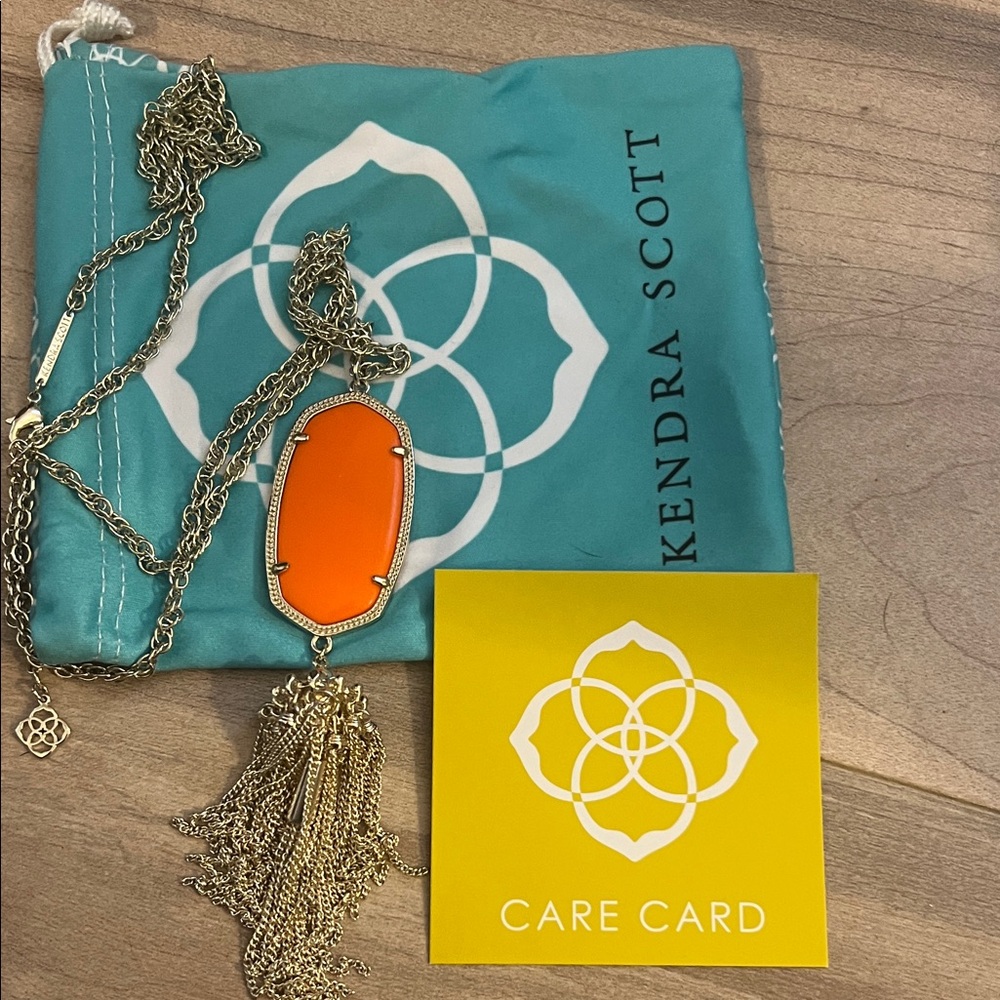 Kendra Scott Vibrant Orange Pendant Necklace with Silver Tassel
